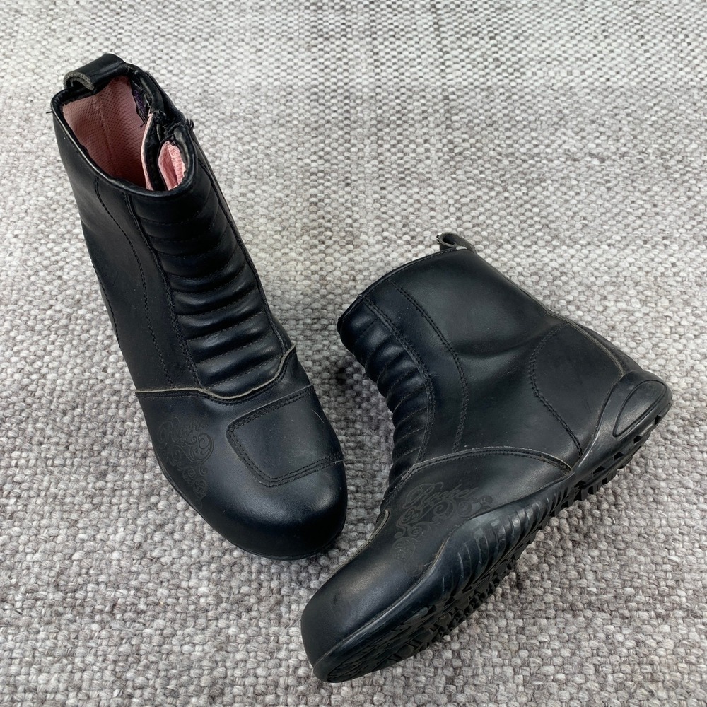 Joe Rocket Motorcycle Boots Women Size 9 Black Leather Padded Moto Biker Ankle